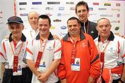 11 June 2010; Maurice Redmond, Chairman Special Olympics Eastern Region, left, and Tipperary hurler Conor O'Mahony with Munster Team 6, from left, Timmy O'Shea, John Flynn, Barry Halligan and David Sheehan after receiving their medals for 4th place in the Bowling event during the second day of the 2010 Special Olympics Ireland Games. Funworld, Ennis Road, Limerick. Picture credit: Stephen McCarthy / SPORTSFILE
