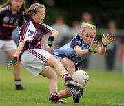 12 June 2010; Katie Carter, Galway, in action against Aoife Curran, Dublin. All-Ireland U14 A Ladies Football Championship Final, Dublin v Galway, St. Brigids GAA Club, Kiltoom, Co. Roscommon. Photo by Sportsfile