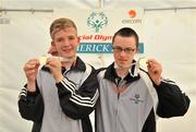 12 June 2010; David Wilson, left, and Oliver Magee, both from Lisburn, Co. Antrim, celebrate after winning gold medals in the Division 1 Bocce Doubles Finals at 2010 Special Olympics Ireland Games. Limerick Racecourse, Patrickswell, Co. Limerick. Picture credit: Diarmuid Greene / SPORTSFILE