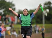 13 June 2010; Lisa McGuinness, from Ballyfermot, Dublin, Eastern Region, celebrates after running the final leg of the 4x100m relay during the final day of the 2010 Special Olympics Ireland Games. University of Limerick, Limerick. Picture credit: Stephen McCarthy / SPORTSFILE