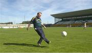 15 May 2016; Offaly manager Pat Flanagan kicks a ball back into play during the Leinster GAA Football Senior Championship, Round 1, Offaly v Longford in O'Connor Park, Tullamore, Co. Offaly.  Photo by Piaras O Midheach/Sportsfile