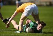 15 May 2016; Tomas Corrigan of Fermanagh in action against Kevin O'Boyle of Antrim during the Ulster GAA Football Senior Championship Preliminary Round, Fermanagh v Antrim in Brewster Park, Enniskillen. Photo by Oliver McVeigh/Sportsfile