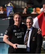 8 May 2016; Bank of Ireland Provincial Towns Cup Man of the Match Niall Earls, Wicklow, is presented with his award by Colin Kingston, Regional branch manager Bank of Ireland. Bank of Ireland Provincial Towns Cup, Final, Enniscorthy RFC v Wicklow RFC. Ashbourne RFC, Ashbourne, Co. Meath. Photo by Stephen McCarthy/Sportsfile