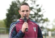 8 May 2016; Former Kerry and Dromid Pearses footballer Declan O'Sullivan speaking during the Piarsaigh Na Dromoda Lá na gClubanna celebrations. Lá Na gClubanna - Piarsaigh Na Dromoda. Páirc an Phiarsaigh, Inse na Toinne, Dromid, Co. Kerry. Picture credit: Diarmuid Greene / SPORTSFILE