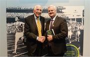 16 May 2016; Ronnie Delany, winner of the gold medal in the 1,500m in the 1956 Olympic Games in  Melbourne, Australia, with Uachtarán Chumann Lúthchleas Gael Aogán Ó Fearghail at the launch of the 'Ireland's Olympians' exhibition in the GAA Museum, Croke Park, Dublin.  Picture credit: Piaras Ó Mídheach / SPORTSFILE