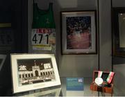 16 May 2016; A general view of John Treacy's memorabilia, including his silver medal won for the Marathon at the 1984 Olympic Games in Los Angeles, at the launch of the 'Ireland's Olympians' exhibition in the GAA Museum, Croke Park, Dublin.  Picture credit: Piaras Ó Mídheach / SPORTSFILE