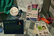 16 May 2016; A detailed view of Sonia O'Sullivan's memorabilia, including her silver medal won for the 5000m at the 2000 Sydney Olympic Games at the launch of the 'Ireland's Olympians' exhibition in the GAA Museum, Croke Park, Dublin.  Picture credit: Piaras Ó Mídheach / SPORTSFILE