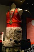 16 May 2016; A general view of memorabilia from Michael Carruth, including his gold medal won in the welterweight boxing competition at the 1992 Olympic Games in Barcelona at the launch of the 'Ireland's Olympians' exhibition in the GAA Museum, Croke Park, Dublin. Picture credit: Piaras Ó Mídheach / SPORTSFILE