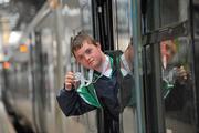 13 June 2010; Connacht Region athlete Matthew Forde, from Salthill, Galway, boards his train following the final day of the 2010 Special Olympics Ireland Games. Limerick Railway Station, Limerick. Picture credit: Stephen McCarthy / SPORTSFILE