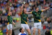 13 June 2010; Joe Sheridan, centre, Meath, and Shane O'Rourke, right, signal for a late point to be awarded which was judged to go wide. Leinster GAA Football Senior Championship Quarter-Final, Meath v Laois, Croke Park, Dublin. Picture credit: David Maher / SPORTSFILE