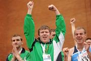 13 June 2010; Connacht Region athlete Mark Walsh, from Claremorris, Mayo, celebrates his silver medal in the relay event during the final day of the 2010 Special Olympics Ireland Games. University of Limerick, Limerick. Picture credit: Stephen McCarthy / SPORTSFILE