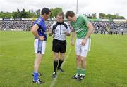 12 June 2010; Referee Pat Fox gives instructions to  Cavan captain Martin Cahill, left, and Fermanagh captain James Sherry before the game. Ulster GAA Football Senior Championship Quarter-Final, Cavan v Fermanagh, Kingspan Breffni Park, Cavan. Picture credit: Oliver McVeigh / SPORTSFILE