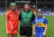12 June 2010; Team captains Orla Cotter, left, Cork, and Jill Horan, Tipperary, with referee Fintan McNamara. Gala All-Ireland Senior Camogie Championship, Tipperary v Cork, Semple Stadium, Thurles, Co. Tipperary. Picture credit: Brendan Moran / SPORTSFILE
