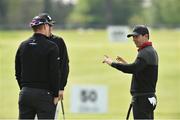 17 May 2016; Rory McIlroy, right, and Danny Willett on the putting green during a practice day prior to the start of Dubai Duty Free Irish Open Golf Championship at The K Club in Straffan, Co. Kildare. Photo by Matt Browne/Sportsfile
