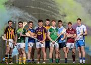 17 May 2016; At the launch of the Bord Gáis Energy U21 GAA Hurling U21 All Ireland Championship 2016 are, from left to right, Kilkenny's James Maher, Antrim's Ryan McCambridge, Tipperary's Ronan Maher, Wexford's Conor McDonald, Clare's Bobby Duggan, Limerick's Cian Lynch, Dublin's Eoghan O'Donnell, Galway's Conor Whelan and Waterford's Austin Gleeson. Kilmacud Crokes GAA Club, Glenabyn, Stillorgan, Co. Dublin. Photo by Ramsey Cardy/SPORTSFILE