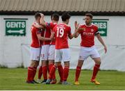 17 May 2016; Mark Timlin, St Patricks Athletic, is congratulated by his team-mates after scoring his side's first goal during the SSE Airtricity League Premier Division, St Patrick's Athletic v Finn Harps, Richmond Park, Dublin. Photo by David Fitzgerald/Sportsfile