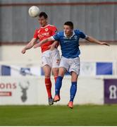 17 May 2016; Michael Barker, St Patricks Athletic, in action against Tony McNamee of Finn Harps during the SSE Airtricity League Premier Division, St Patrick's Athletic v Finn Harps, Richmond Park, Dublin. Photo by David Fitzgerald/Sportsfile