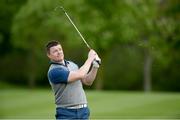 18 May 2016; Brian O'Driscoll watches his third shot on the 10th fairway during the Dubai Duty Free Irish Open Golf Championship Pro-Am at The K Club in Straffan, Co. Kildare. Photo by Diarmuid Greene/Sportsfile