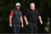 18 May 2016; Keith Wood, right, in conversation with Andy Sullivan during the Dubai Duty Free Irish Open Golf Championship Pro-Am at The K Club in Straffan, Co. Kildare. Photo by Diarmuid Greene/Sportsfile
