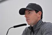 18 May 2016; Rory McIlroy speaking during a press conference ahead of the Dubai Duty Free Irish Open Golf Championship Pro-Am at The K Club in Straffan, Co. Kildare. Photo by Brendan Moran/Sportsfile