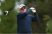 18 May 2016; Retired snooker player and 1985 World Championship winner Dennis Taylor watches his drive at the 12th tee box during the Dubai Duty Free Irish Open Golf Championship Pro-Am at The K Club in Straffan, Co. Kildare. Photo by Brendan Moran/Sportsfile