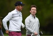 18 May 2016; Snooker player Ken Doherty, right, and Mikko Illonen, Finland, in conversation after their round at the Dubai Duty Free Irish Open Golf Championship Pro-Am at The K Club in Straffan, Co. Kildare. Photo by Diarmuid Greene/Sportsfile