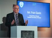 18 May 2016; Fran Gavin, Competition Director Football Association of Ireland, speaking at the Continental Tyres Women’s National League Awards. The Marker Hotel, Grand Canal Square, Docklands, Dublin. Photo by Seb Daly/Sportsfile