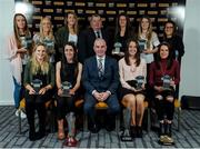18 May 2016; Team of the Year winners, back row from left to right, Claire O'Riordan, Wexford Youths Women's FC, Meabh DeBurca, Galway Women's FC, Shauna Fox, Galway Women's FC, Eamon Naughton, Chairman of the Women's National League, Amanda McQuillan, Shelbourne Ladies FC, Siobhan Killeen, Shelbourne Ladies FC, and Keeva Keenan, Shelbourne Ladies FC. Front row, from left to right, Ruth Fahy, Wexford Youths Women's FC, Roma McLaughlin, Peamount United FC, Tom Dennigan, General Sale Manager Ireland Continental Tyre Group, Karen Duggan, UCD Waves FC, and Aine O'Gorman, UCD Waves FC, at the Continental Tyres Women’s National League Awards. The Marker Hotel, Grand Canal Square, Docklands, Dublin. Photo by Seb Daly/Sportsfile