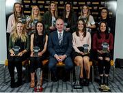 18 May 2016; Team of the Year winners, back row from left to right, Claire O'Riordan, Wexford Youths Women's FC, Meabh DeBurca, Galway Women's FC, Shauna Fox, Galway Women's FC, Amanda McQuillan, Shelbourne Ladies FC, Siobhan Killeen, Shelbourne Ladies FC, and Keeva Keenan, Shelbourne Ladies FC. Front row, from left to right, Ruth Fahy, Wexford Youths Women's FC, Roma McLaughlin, Peamount United FC, Tom Dennigan, General Sale Manager Ireland Continental Tyre Group, Karen Duggan, UCD Waves FC, and Aine O'Gorman, UCD Waves FC, at the Continental Tyres Women’s National League Awards. The Marker Hotel, Grand Canal Square, Docklands, Dublin. Photo by Seb Daly/Sportsfile