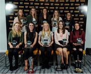 18 May 2016; Team of the Year winners, back row from left to right, Claire O'Riordan, Wexford Youths Women's FC, Shauna Fox, Galway Women's FC, Amanda McQuillan, Shelbourne Ladies FC, Siobhan Killeen, Shelbourne Ladies FC, and Keeva Keenan, Shelbourne Ladies FC. Front row, from left to right, Ruth Fahy, Wexford Youths Women's FC, Roma McLaughlin, Peamount United FC, Meabh DeBurca, Galway Women's FC, Karen Duggan, UCD Waves FC, and Aine O'Gorman, UCD Waves FC, at the Continental Tyres Women’s National League Awards. The Marker Hotel, Grand Canal Square, Docklands, Dublin. Photo by Seb Daly/Sportsfile