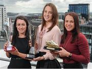 18 May 2016; Young Player of the Year Roma McLaughlin, Peamount United, left, Player of the Year Karen Duggan, UCD Waves FC, centre, and Golden Boot winner Aine O'Gorman, UCD Waves, at the Continental Tyres Women’s National League Awards. The Marker Hotel, Grand Canal Square, Docklands, Dublin. Photo by Seb Daly/Sportsfile