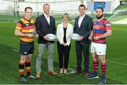 18 May 2016; From left to right, Scott Deasy, Lansdowne, Division 1A Top Points Scorer, Stephen Ferris, Ulster Bank Ambassador, Maeve McMahon, Director of Customer Experience and Products Ulster Bank, Alan Quinlan, Ulster Bank Ambassador, and Mick McGrath, Clontarf, Division 1A Top Try Scorer, pictured at the fourth annual Ulster Bank League Awards in the Aviva Stadium. Ireland Head Coach, Joe Schmidt, was on hand to present the awards which recognise the commitment and dedication shown by players across all Ulster Bank League divisions. Ulster Bank League Awards. Aviva Stadium, Lansdowne Road, Dublin. Photo by Seb Daly/Sportsfile