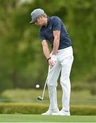 18 May 2016; Niall Horan of One Direction plays his second shot on the 18th fairway during the Dubai Duty Free Irish Open Golf Championship Pro-Am at The K Club in Straffan, Co. Kildare. Photo by Diarmuid Greene/Sportsfile