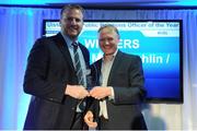 18 May 2016; Marc Eadie, Banbridge, Co. Down, is presented his Ulster Bank PRO of the Year award by Ireland head coach Joe Schmidt, who was on hand to present the awards which recognise the commitment and dedication shown by players across all Ulster Bank League divisions. Ulster Bank League Awards. Aviva Stadium, Lansdowne Road, Dublin. Photo by Seb Daly/Sportsfile