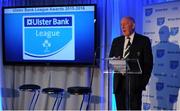 18 May 2016; Stephen Hilditch, incoming IRFU President, pictured at the fourth annual Ulster Bank League Awards in the Aviva Stadium. Ireland Head Coach, Joe Schmidt, was on hand to present the awards which recognise the commitment and dedication shown by players across all Ulster Bank League divisions. Ulster Bank League Awards. Aviva Stadium, Lansdowne Road, Dublin. Photo by Seb Daly/Sportsfile
