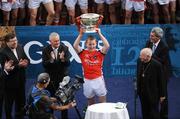 20 September 2009; Armagh captain Declan McKenna lifts the Tom Markham Cup. ESB GAA Football All-Ireland Minor Championship Final, Armagh v Mayo, Croke Park, Dublin. Picture credit: Ray McManus / SPORTSFILE