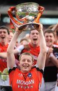 20 September 2009; The Armagh captain Declan McKenna lifts the Tom Markham Cup. ESB GAA Football All-Ireland Minor Championship Final, Armagh v Mayo, Croke Park, Dublin. Picture credit: Stephen McCarthy / SPORTSFILE
