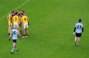 13 June 2010; The Wexford defence form a huddle during a break in play in the second half. Leinster GAA Football Senior Championship Quarter-Final, Dublin v Wexford, Croke Park, Dublin. Picture credit: Brian Lawless / SPORTSFILE