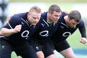 17 June 2010; Ireland's front row, Tom Court, John Fogarty and Marcus Horan in action during the squad captain's run ahead of their match against the New Zealand Maori team on Friday. Ireland rugby squad captain's run, International Stadium, Rotorua, New Zealand. Picture credit: Wayne Drought / SPORTSFILE