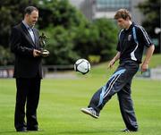 17 June 2010; UCD's David McMillen who was presented with the Airtricity / SWAI Player of the Month Award for May by Kevin Greenhorn, Managing Director of Airtricity. The Bowl, University College Dublin, Belfield, Dublin. Picture credit: Matt Browne / SPORTSFILE