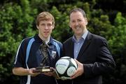 17 June 2010; UCD's David McMillen is presented with the Airtricity / SWAI Player of the Month Award for May by Kevin Greenhorn, Managing Director of Airtricity. The Bowl, University College Dublin, Belfield, Dublin. Picture credit: Matt Browne / SPORTSFILE