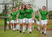 17 June 2010; Republic of Ireland's Stacey Donnelly and Niamh McLaughlin leave the training pitch with their team-mates after Republic of Ireland Women's Under-17 soccer training ahead of UEFA Womens’ Under-17 Championship. AUL Complex, Clonshaugh, Dublin. Picture credit: Stephen McCarthy / SPORTSFILE