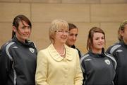 17 June 2010; Minister for Tourism, Culture and Sport Mary Hanafin T.D., meets with Amanda Budden, Dora Gorman and Clare Shine during a visit to the Republic of Ireland Womens' U-17 Squad ahead of their UEFA Championship Finals. Bewlets Hotel, Stockhole Lane, Dublin. Picture credit: Barry Cregg / SPORTSFILE