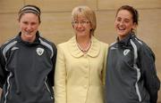 17 June 2010; Minister for Tourism, Culture and Sport Mary Hanafin T.D., meets with Jessica Gleeson and Ciara O'Brien during a visit to the Republic of Ireland Womens' U-17 Squad ahead of their UEFA Championship Finals. Bewlets Hotel, Stockhole Lane, Dublin. Picture credit: Barry Cregg / SPORTSFILE