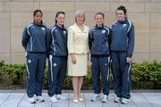 17 June 2010; Minister for Tourism, Culture and Sport Mary Hanafin T.D., meets with players, from left, Rianna Jarrett, Megan Campbell, Siobhan Killeen and Jennifer Byrne during a visit to the Republic of Ireland Womens' U-17 team hotel ahead of their UEFA Championship Finals. Bewlets Hotel, Stockhole Lane, Dublin. Picture credit: Stephen McCarthy / SPORTSFILE