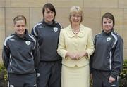 17 June 2010; Minister for Tourism, Culture and Sport Mary Hanafin T.D., meets with Denise O'Sullivan, Amanda Budden and Clare Shine during a visit to the Republic of Ireland Womens' U-17 team hotel ahead of their UEFA Championship Finals. Bewlets Hotel, Stockhole Lane, Dublin. Picture credit: Stephen McCarthy / SPORTSFILE