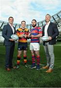 18 May 2016; Alan Quinlan, Ulster Bank Ambassador, Scott Deasy, Lansdowne, Division 1A Top Points Scorer, Mick McGrath, Clontarf, Division 1A Top Try Scorer, and Stephen Ferris, Ulster Bank Ambassador, pictured at the fourth annual Ulster Bank League Awards in the Aviva Stadium. Ireland Head Coach, Joe Schmidt, was on hand to present the awards which recognise the commitment and dedication shown by players across all Ulster Bank League divisions. Ulster Bank League Awards. Aviva Stadium, Lansdowne Road, Dublin. Photo by Seb Daly/Sportsfile