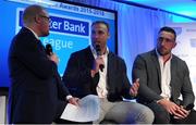 18 May 2016; Stephen Ferris, centre, Ulster Bank Ambassador, and Jack Conan, right, Leinster, pictured at the fourth annual Ulster Bank League Awards in the Aviva Stadium, during a panel discussion. Ireland Head Coach, Joe Schmidt, was on hand to present the awards which recognise the commitment and dedication shown by players across all Ulster Bank League divisions. Ulster Bank League Awards. Aviva Stadium, Lansdowne Road, Dublin. Photo by Seb Daly/Sportsfile