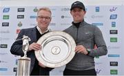 18 May 2016; Keith Pelley, left, Chief Executive of the European Tour, presents Rory McIlroy of Northern Ireland with the Players' Player of the Year trophy during a press conference ahead of the Dubai Duty Free Irish Open Golf Championship Pro-Am at The K Club in Straffan, Co. Kildare. Photo by Brendan Moran/Sportsfile