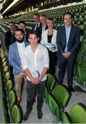 18 May 2016; From left to right, Andy Wood, Division 1A Coach of the Year, Mick McGrath, Division 1A Top Try Scorer, Conor Kindregan, Division 1A Player of the Year, Joey Carbery, Division 1A Rising Star of the Year, Paul Stanley, Interim CEO Ulster Bank, Ireland head coach Joe Schmidt, Maeve McMahon, Director of Customer Experience and Products Ulster Bank, and Scott Deasy, Division 1A Top Points Scorer, pictured at the fourth annual Ulster Bank League Awards in the Aviva Stadium. Ireland Head Coach, Joe Schmidt, was on hand to present the awards which recognise the commitment and dedication shown by players across all Ulster Bank League divisions. Ulster Bank League Awards. Aviva Stadium, Lansdowne Road, Dublin. Photo by Seb Daly/Sportsfile